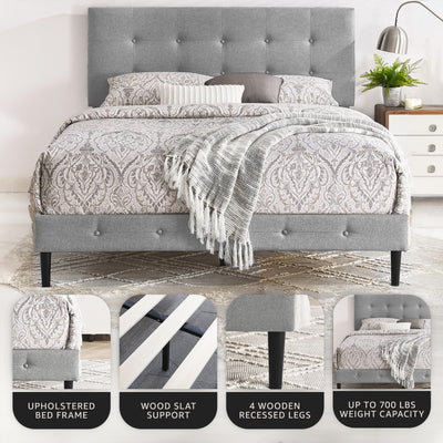 DeCoro Cambridge Upholstered Wooden Platform Bed Frame w/Headboard (Open Box) - VMInnovations