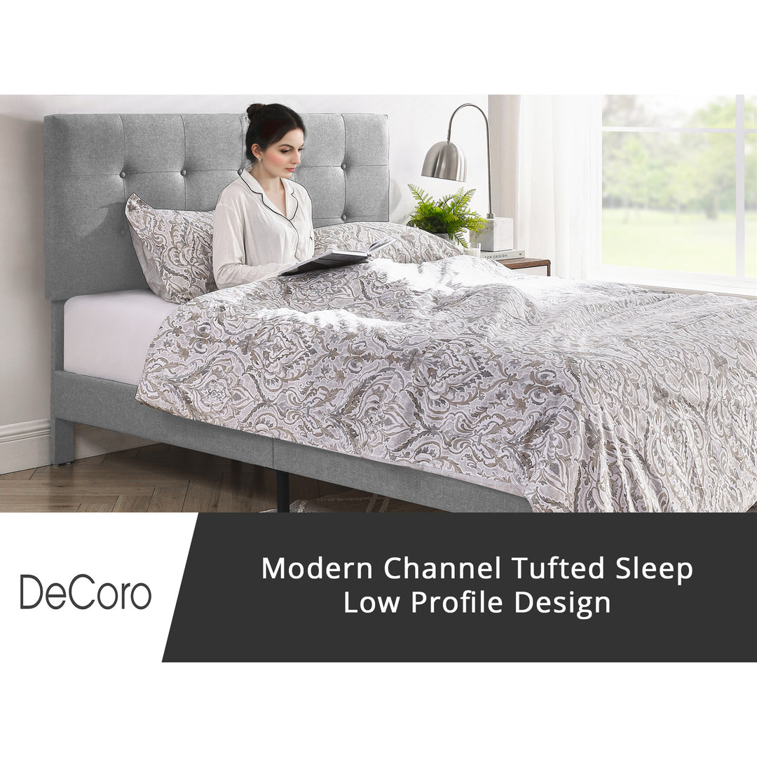 DeCoro Cambridge Upholstered Wooden Platform Bed Frame w/Headboard, Q (Open Box)