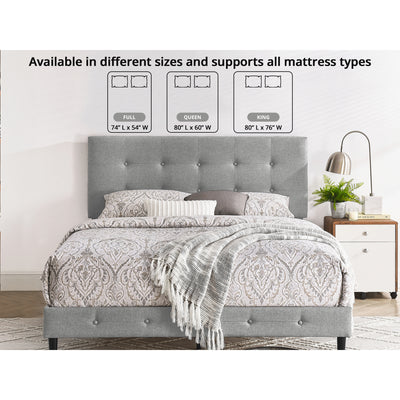 DeCoro Cambridge Upholstered Wooden Platform Bed Frame w/Headboard, Q (Open Box)