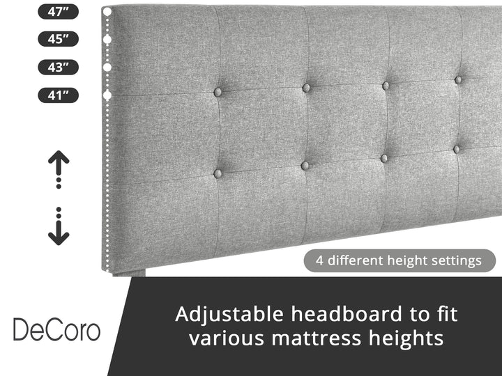 DeCoro Cambridge Upholstered Wooden Platform Bed Frame w/Headboard, Q (Open Box)