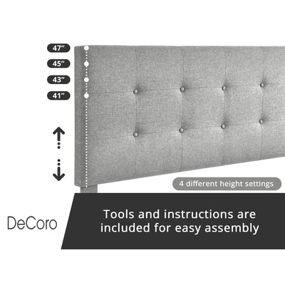 DeCoro Cambridge Upholstered Wooden Platform Bed Frame with Headboard, King - VMInnovations