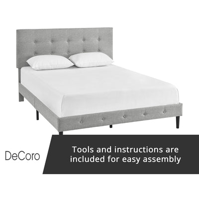 DeCoro Cambridge Upholstered Wooden Platform Bed Frame with Headboard, King - VMInnovations