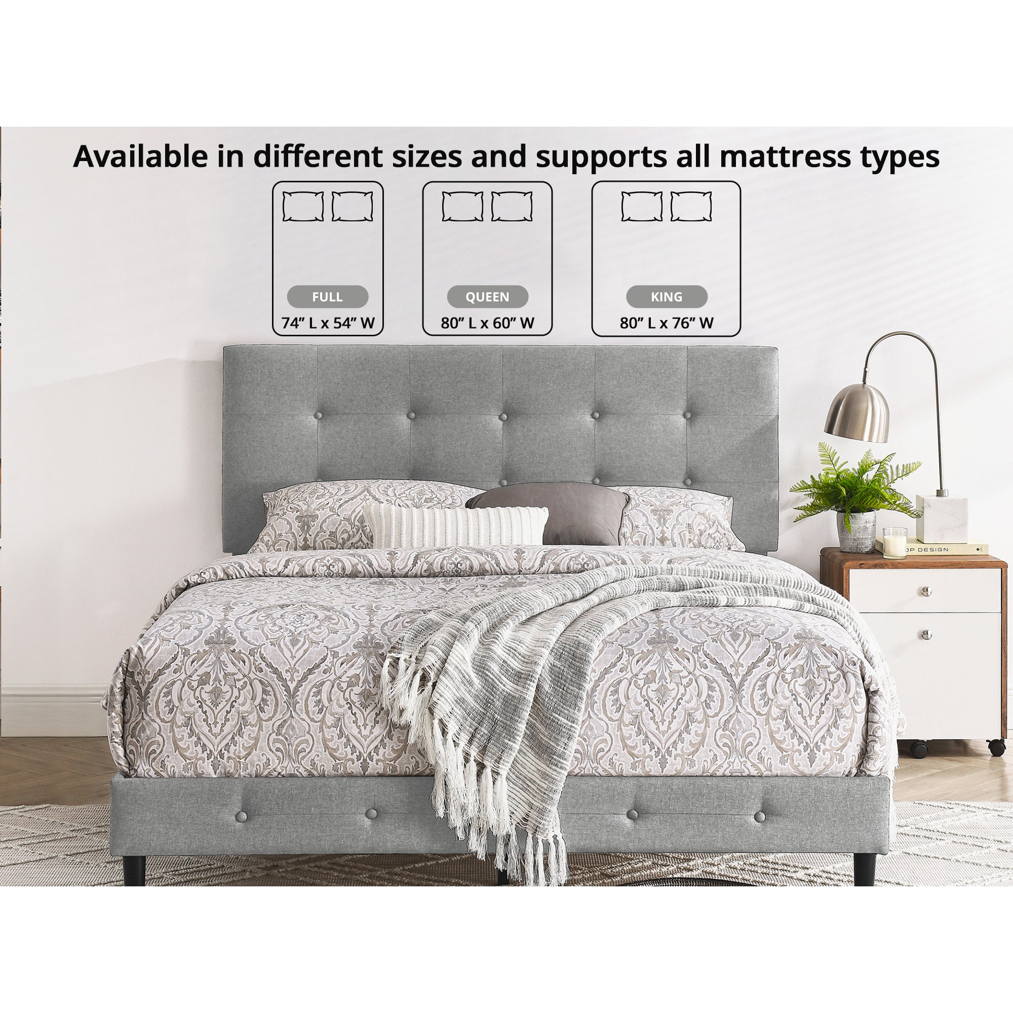 DeCoro Cambridge Upholstered Wooden Platform Bed Frame with Headboard (Open Box) - VMInnovations