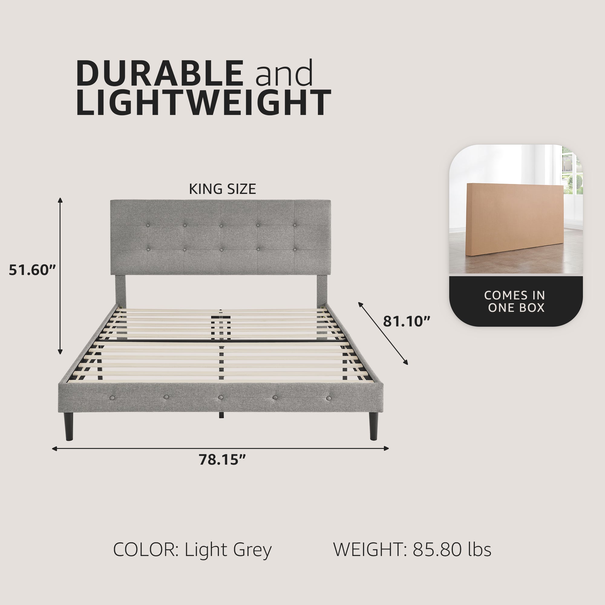 DeCoro Cambridge Upholstered Wooden Platform Bed Frame with Headboard (Open Box)
