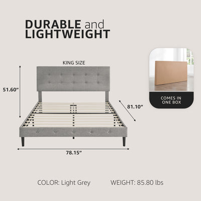 DeCoro Cambridge Upholstered Wooden Platform Bed Frame with Headboard (Open Box)