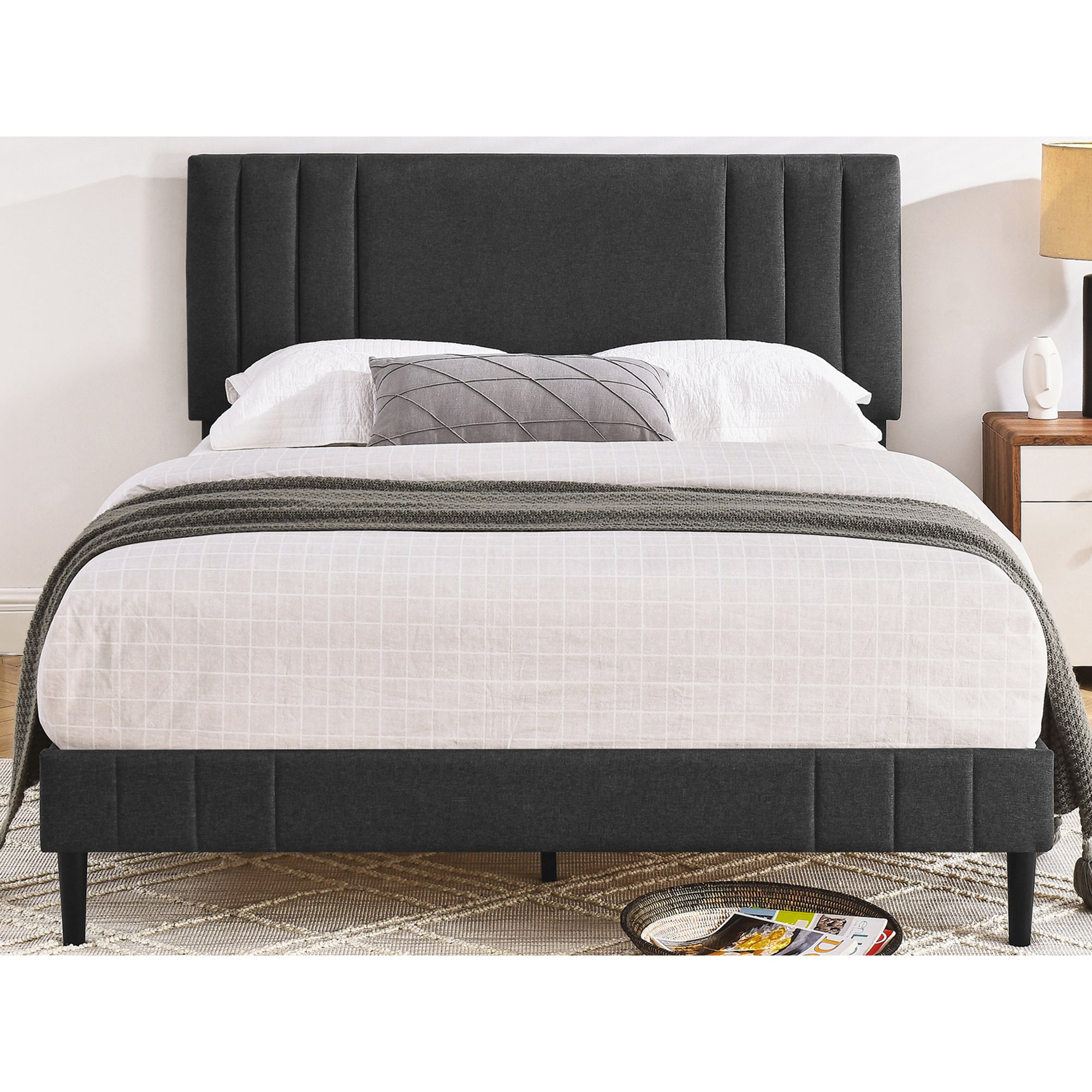 DeCoro Chicago Modern Tufted Upholstered Platform Full Size Bed Frame, Dark Grey - VMInnovations