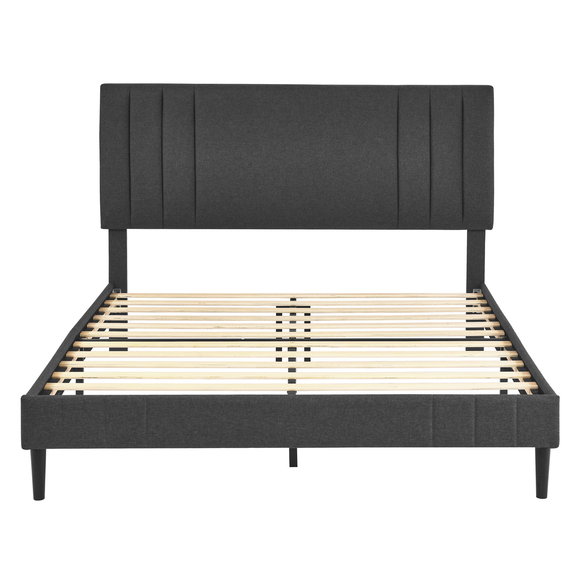 DeCoro Chicago Modern Tufted Upholstered Platform Full Size Bed Frame, Dark Grey