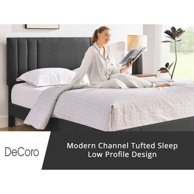 DeCoro Chicago Modern Tufted Upholstered Platform Full Size Bed Frame, Dark Grey - VMInnovations