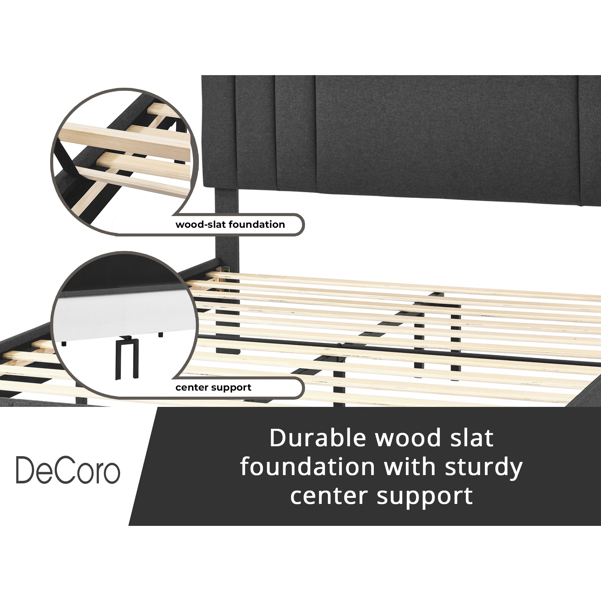 DeCoro Chicago Modern Tufted Upholstered Platform Full Size Bed Frame, Dark Grey - VMInnovations