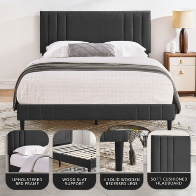 DeCoro Chicago Modern Tufted Upholstered Platform Full Size Bed Frame, Dark Grey - VMInnovations