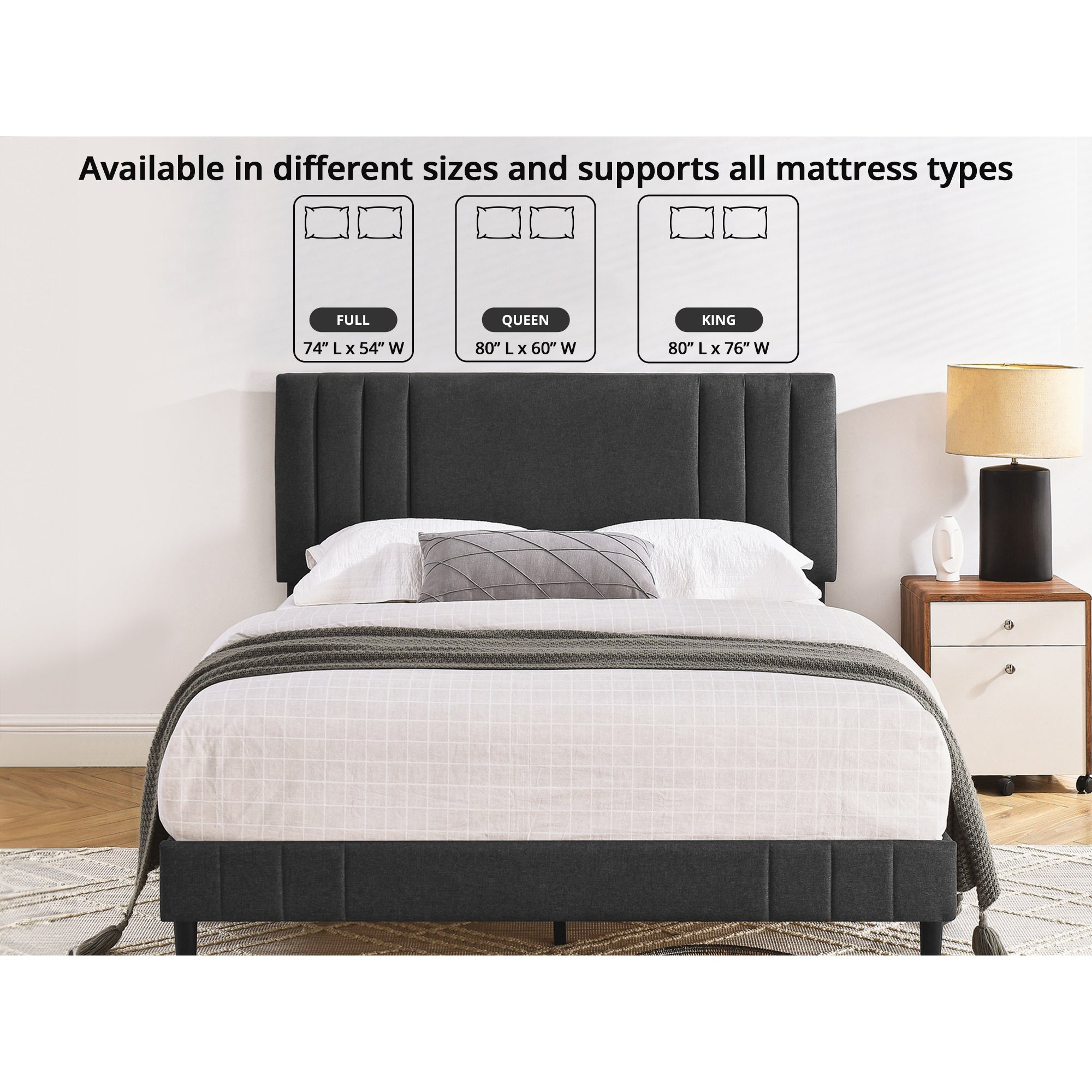 DeCoro Chicago Modern Tufted Upholstered Platform Queen Size Bed, Grey(Open Box) - VMInnovations