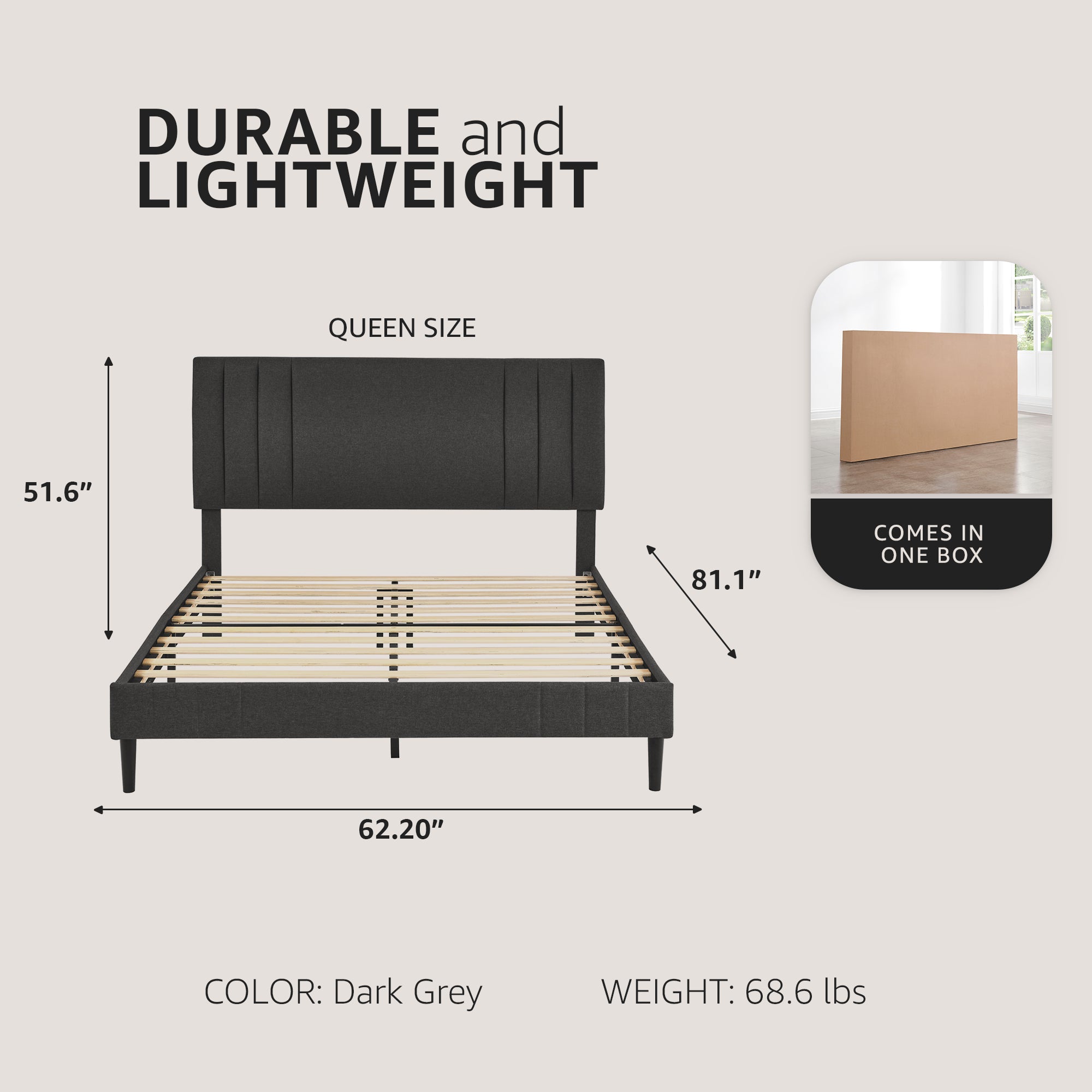 DeCoro Chicago Modern Tufted Upholstered Platform Queen Size Bed, Dark Grey - VMInnovations