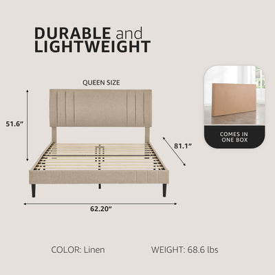 DeCoro Chicago Modern Tufted Upholstered Platform Queen Size Bed, Linen - VMInnovations