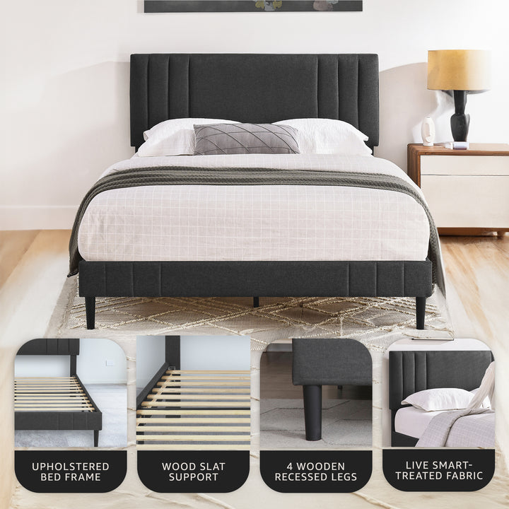 DeCoro Chicago Modern Tufted Upholstered Platform Queen Size Bed, Grey(Open Box)