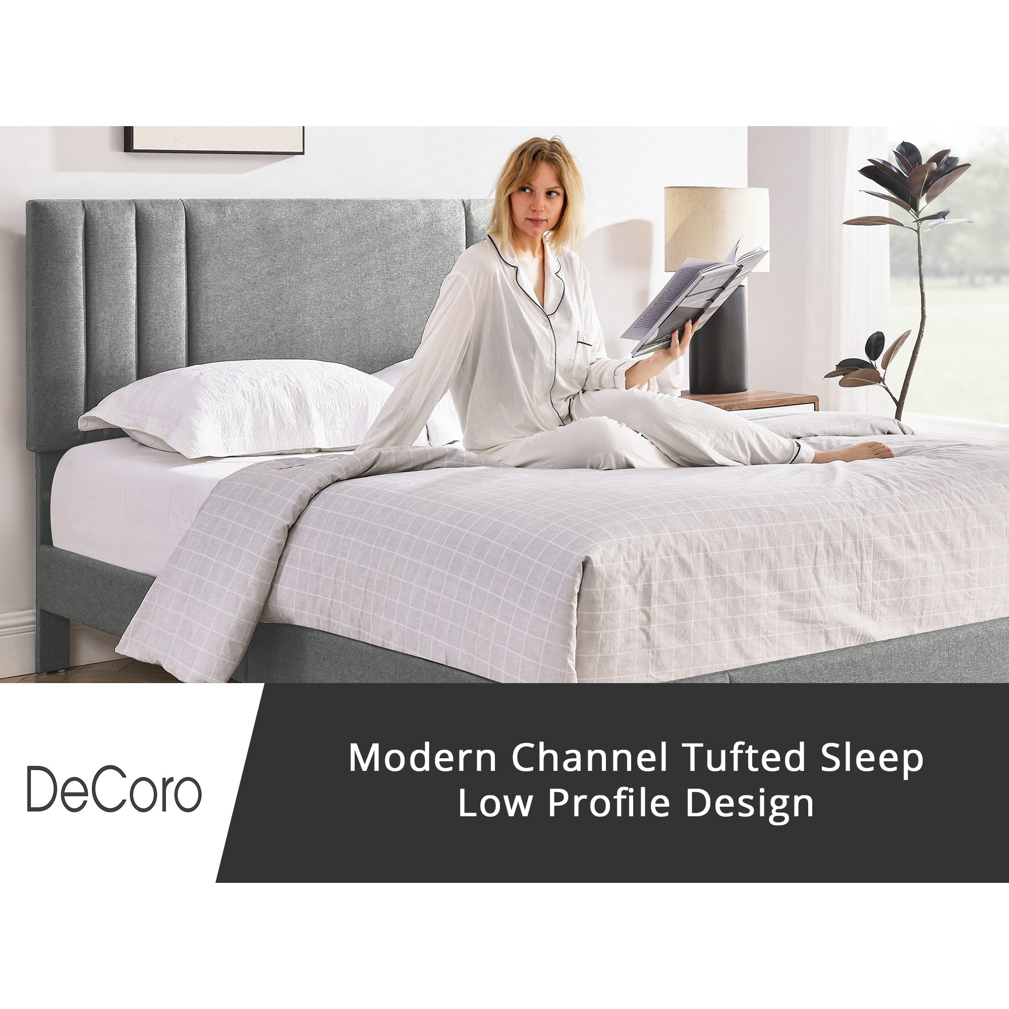 DeCoro Chicago Modern Tufted Upholstered Platform Full Size Bed Frame, Full,Grey