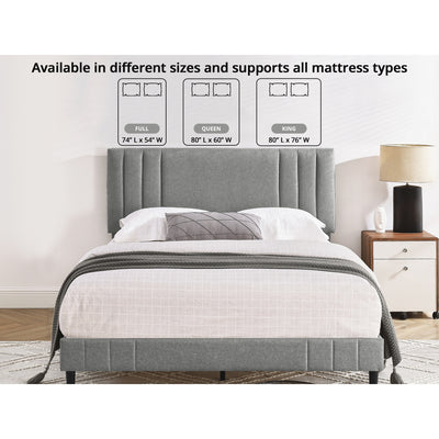 DeCoro Chicago Modern Tufted Upholstered Platform Queen Size Bed Frame, Grey - VMInnovations