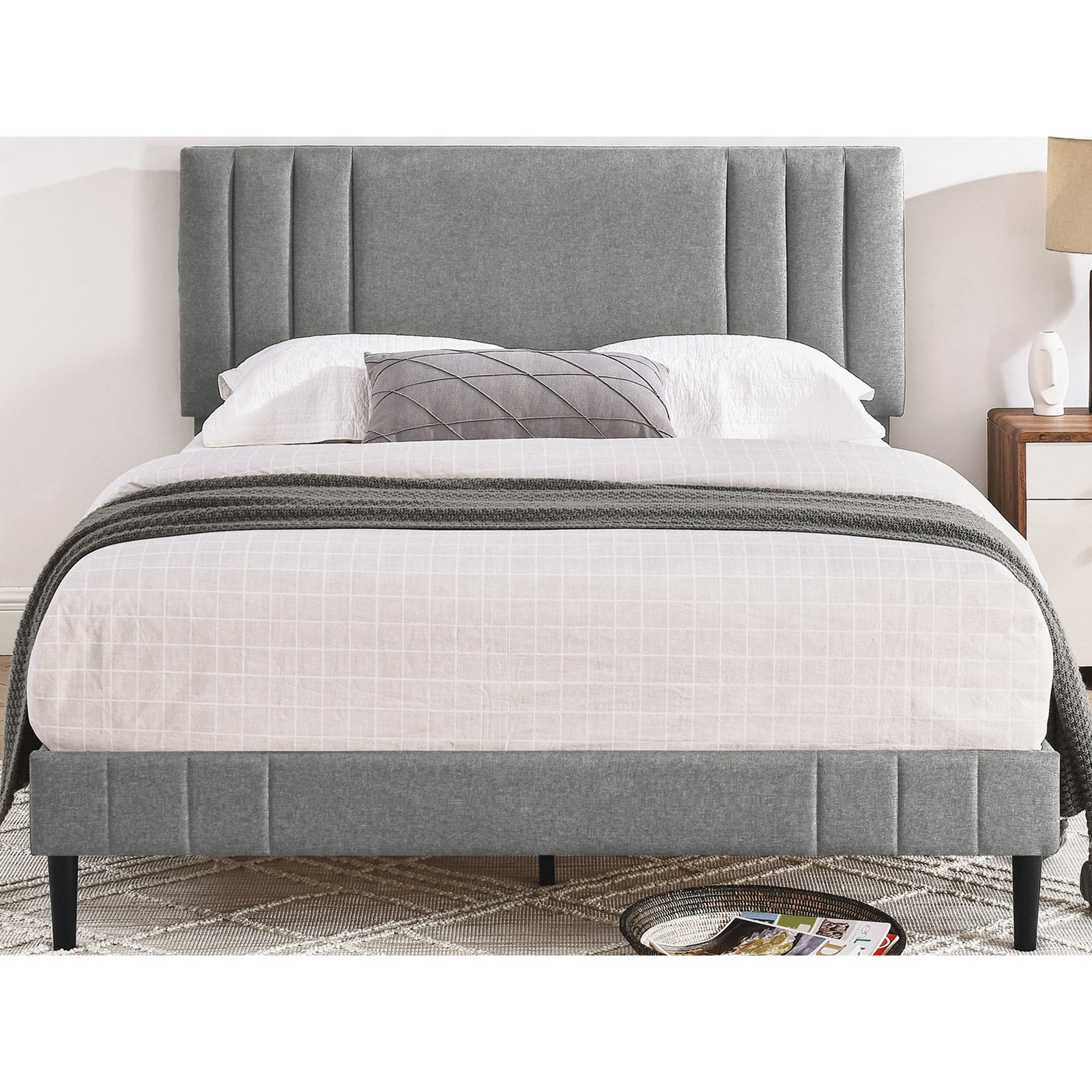 DeCoro Chicago Modern Tufted Upholstered Platform King Size Bed Frame, Grey - VMInnovations