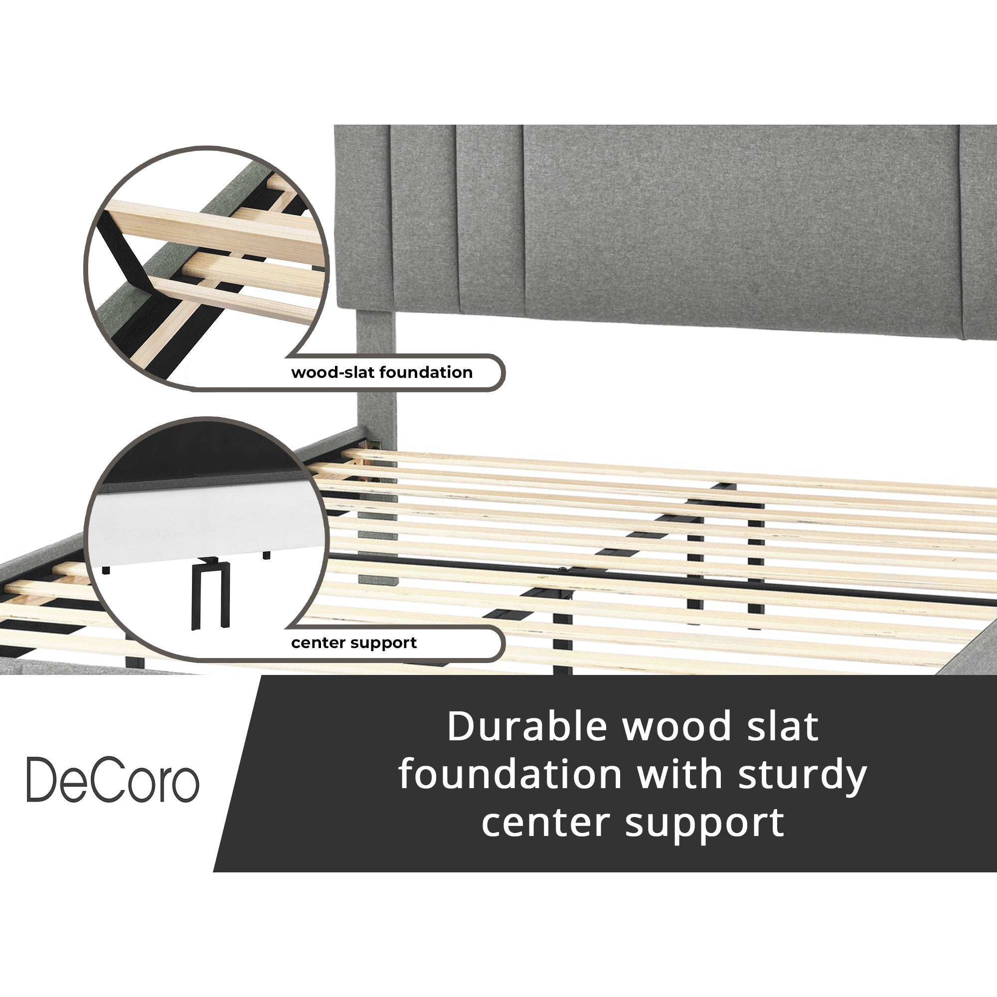 DeCoro Chicago Modern Tufted Upholstered Platform King Size Bed Frame, Grey