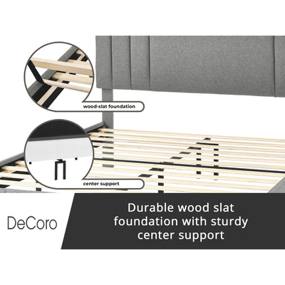 DeCoro Chicago Modern Upholstered Platform King Size Bed Frame, Grey (Open Box)