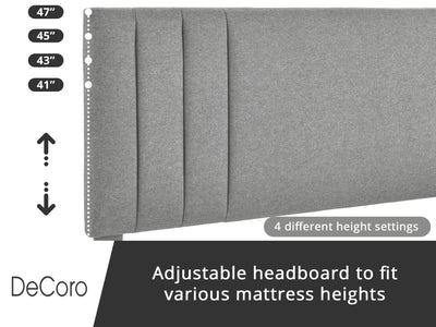 DeCoro Chicago Modern Upholstered Platform King Size Bed Frame, Grey (Open Box)