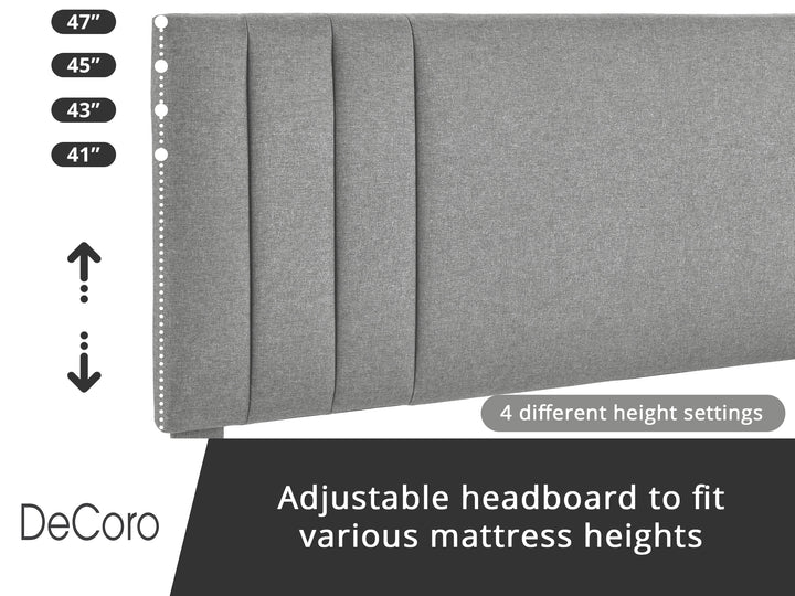 DeCoro Chicago Modern Upholstered Platform King Size Bed Frame, Grey (Open Box) - VMInnovations