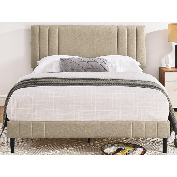 DeCoro Modern Tufted Upholstered Platform Full Size Bed Frame, Linen (Open Box)