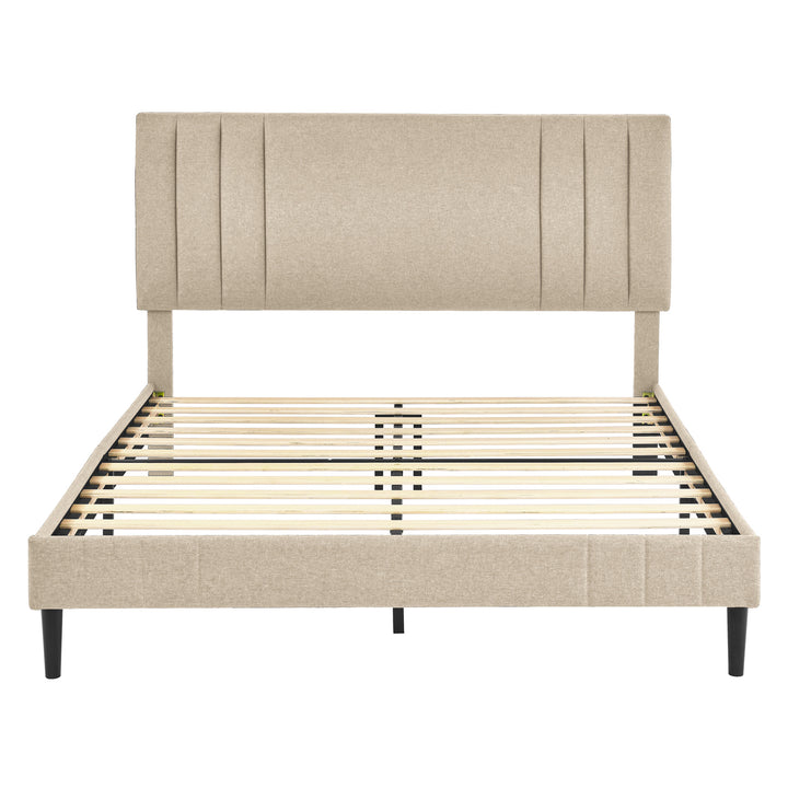 DeCoro Modern Tufted Upholstered Platform Full Size Bed Frame, Linen (Open Box)