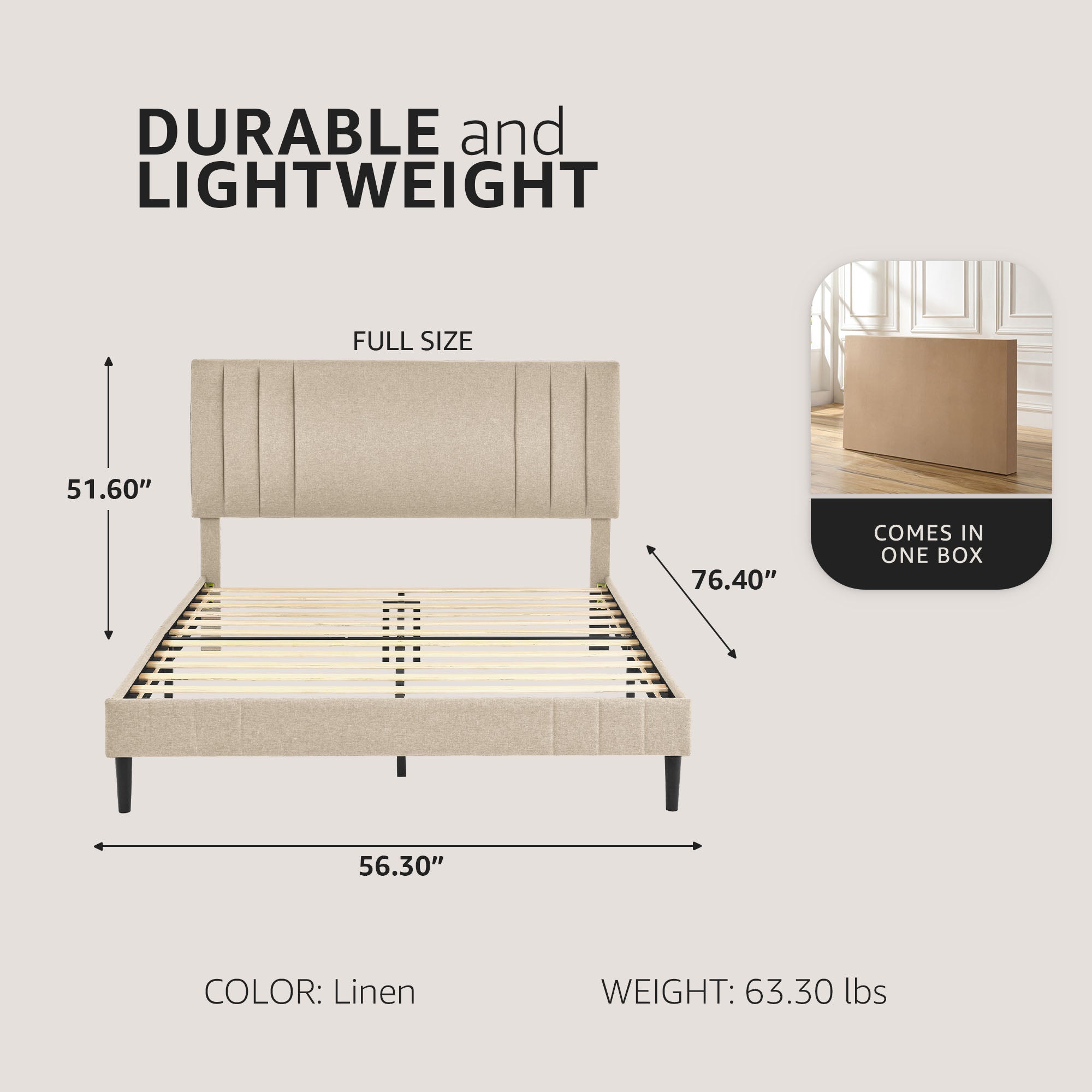 DeCoro Modern Tufted Upholstered Platform Full Size Bed Frame, Linen (Open Box)