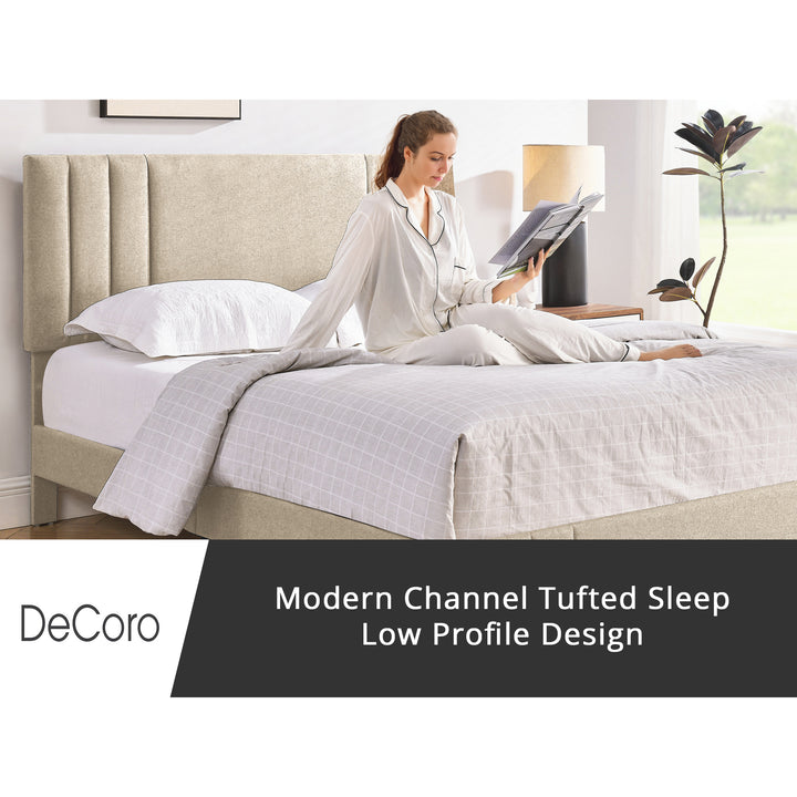 DeCoro Chicago Modern Tufted Upholstered Platform Queen Size Bed,Linen(Open Box)