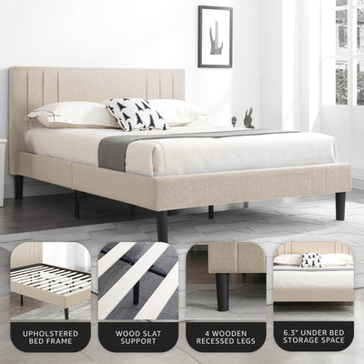 DeCoro Chicago Modern Tufted Upholstered Platform King Size Bed Frame, Linen - VMInnovations