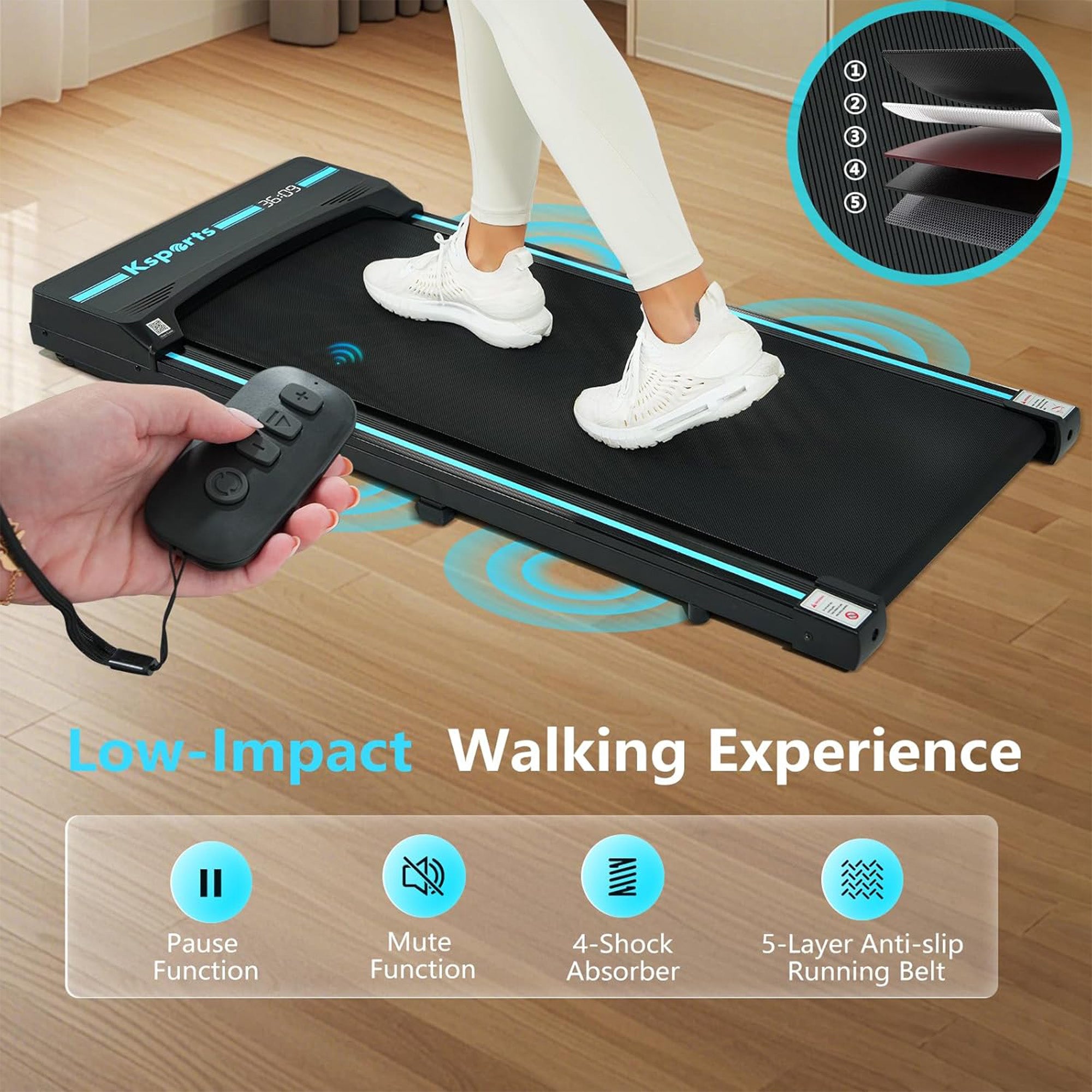 Ksports Under Desk Walking Pad Classic Treadmill with Wheels and Remote, (Used)