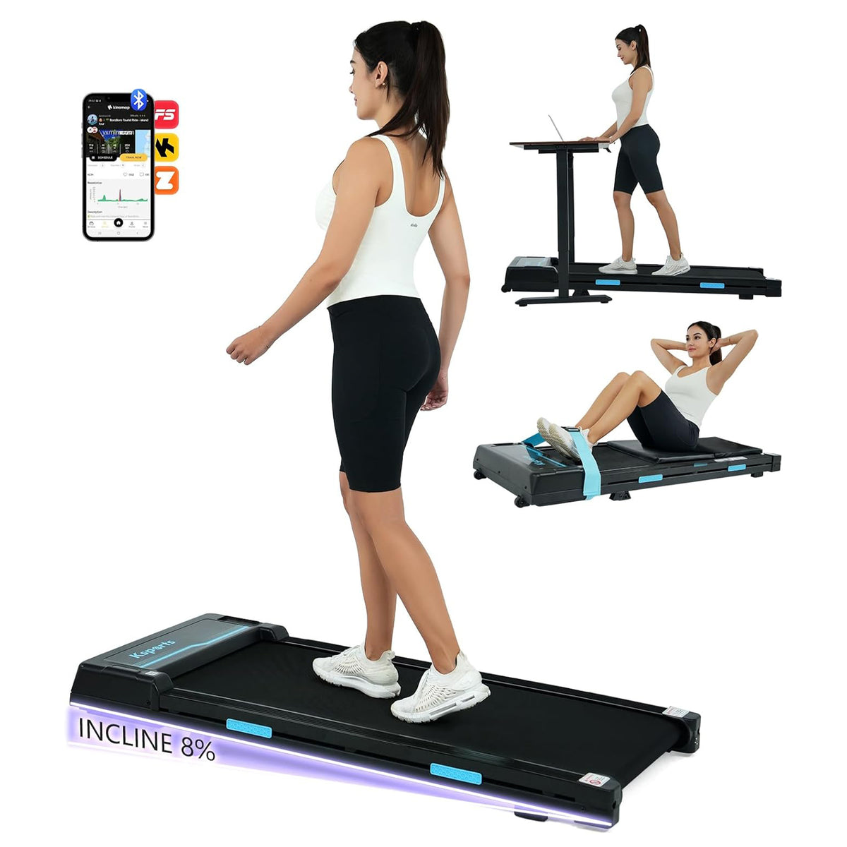 Ksports Under Desk Walking Pad Treadmill w/ Manual Incline&Wheels, 2.5 HP (Used) - VMInnovations