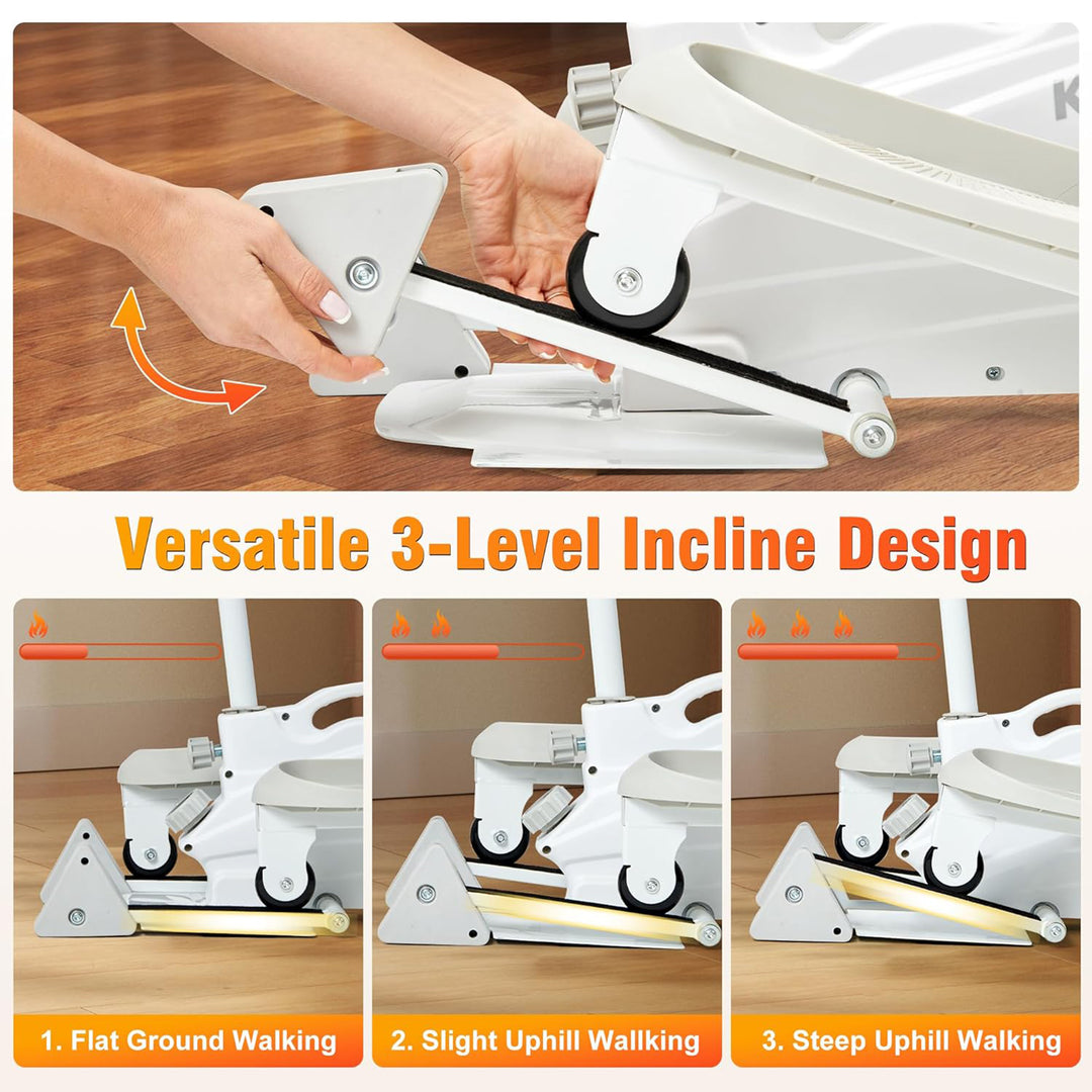 Ksports Mini Elliptical Machine with Seat, 3-Level Incline, & LED Display, White - VMInnovations