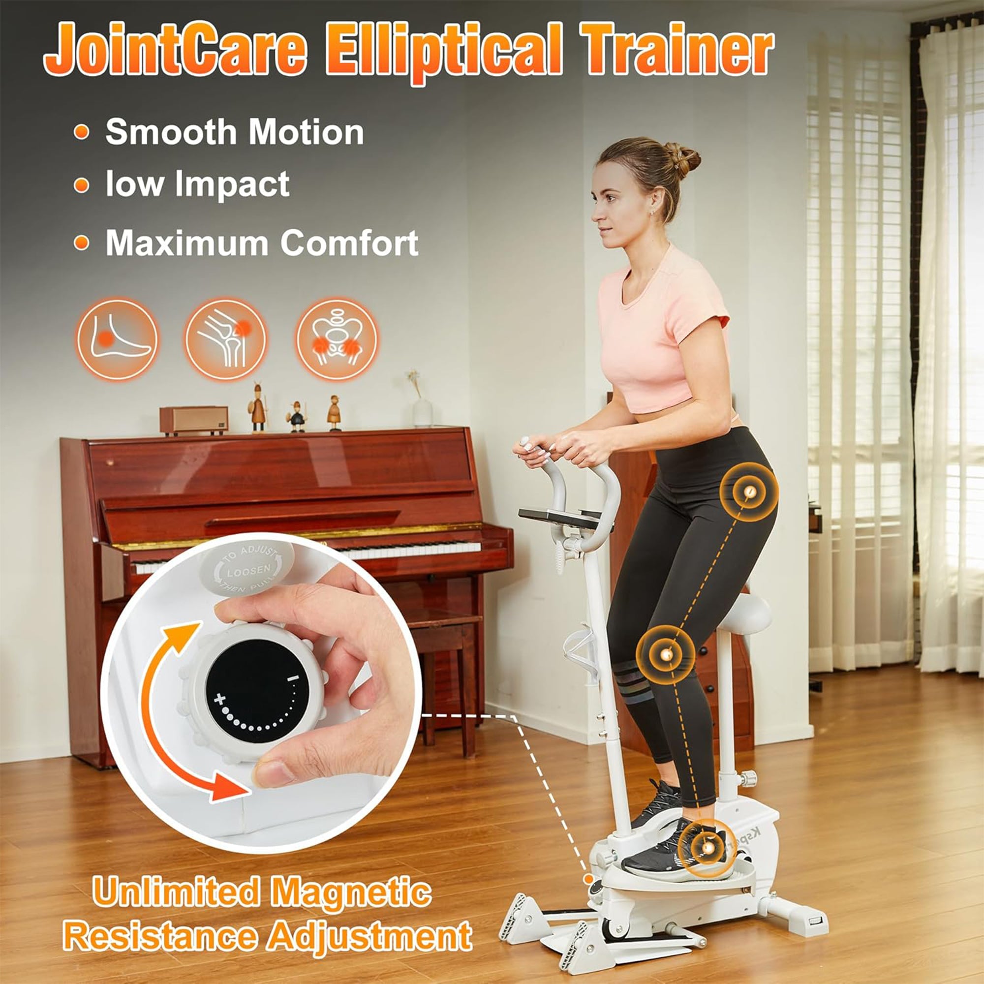 Ksports Mini Elliptical Machine with Seat, 3-Level Incline, & LED Display, White - VMInnovations