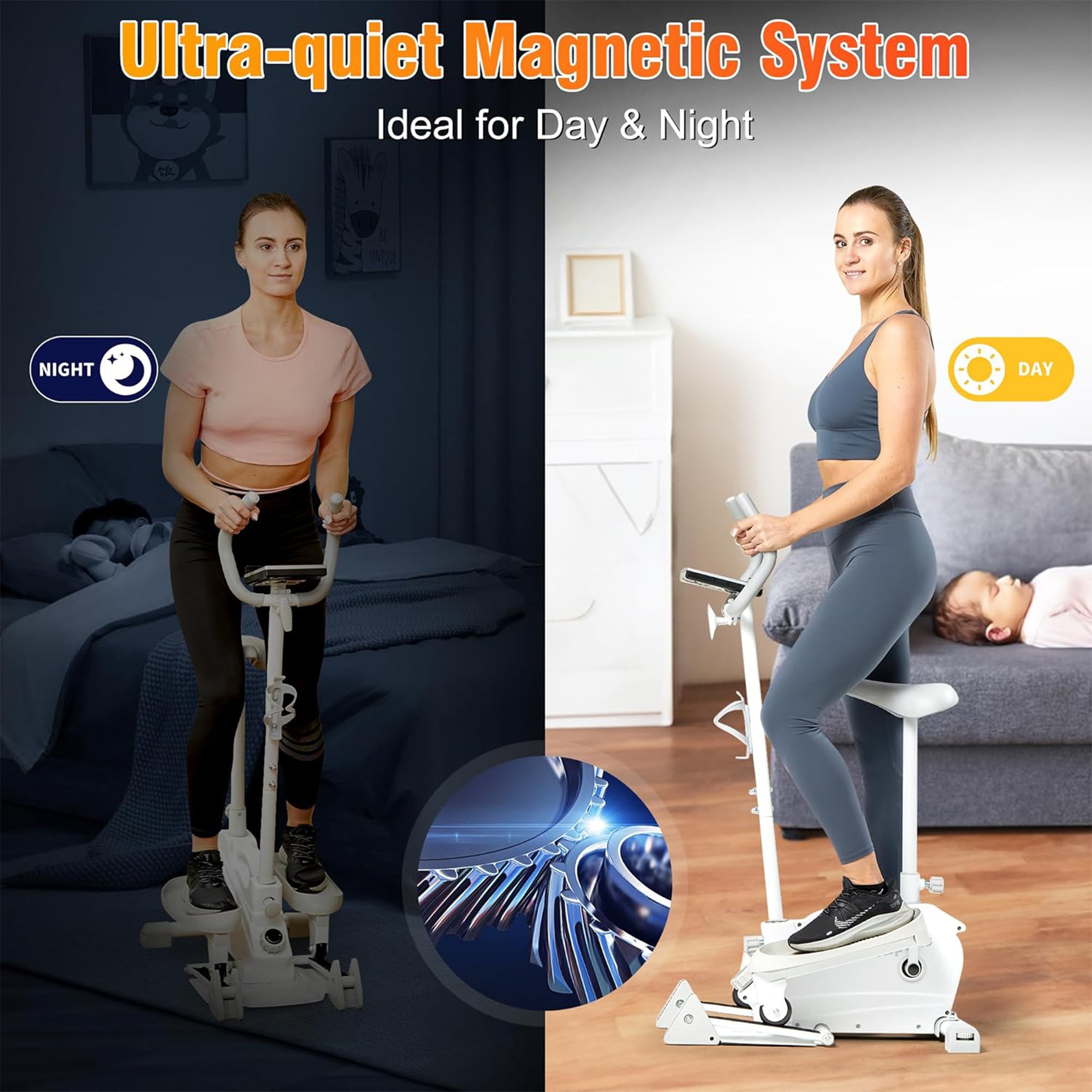 Ksports Mini Elliptical Machine with Seat, 3-Level Incline, & LED Display, White - VMInnovations