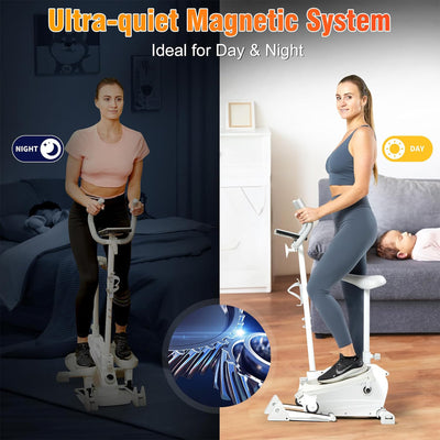 Ksports Mini Elliptical Machine with Seat, 3-Level Incline, & LED Display, White - VMInnovations
