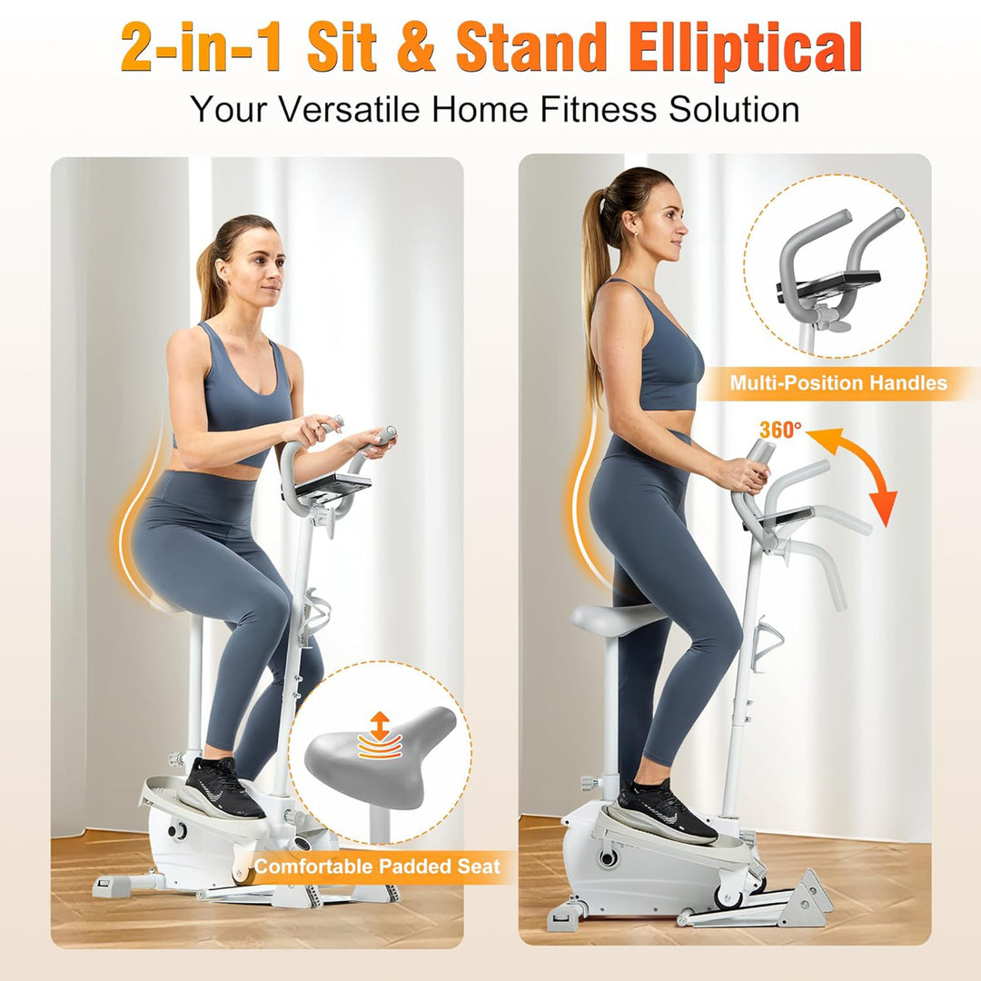 Ksports Mini Elliptical Machine with Seat, 3-Level Incline, & LED Display, White - VMInnovations