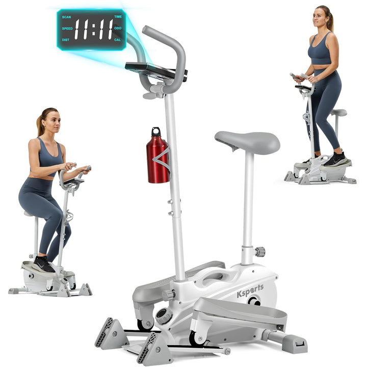 Ksports Mini Elliptical Machine with Seat, 3-Level Incline, & LED Display, White - VMInnovations