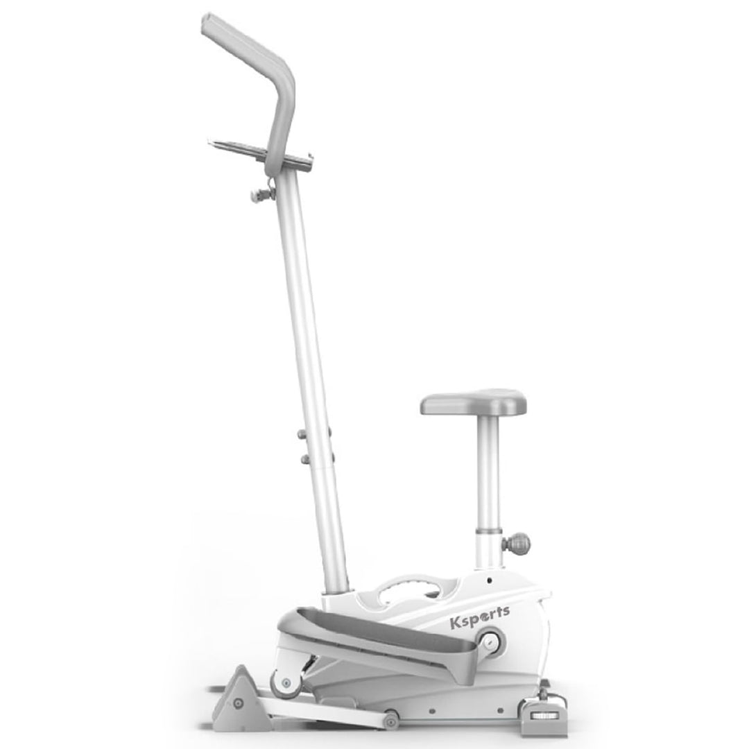 Ksports Mini Elliptical Machine with Seat, 3-Level Incline, & LED Display, White