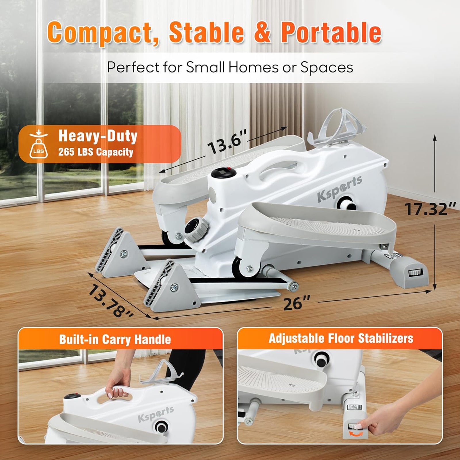 Ksports Mini Elliptical Machine w/3-Level Incline and LED Display, White (Used) - VMInnovations