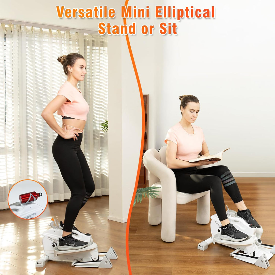 Ksports Mini Elliptical Machine with 3-Level Incline and LED Display, White