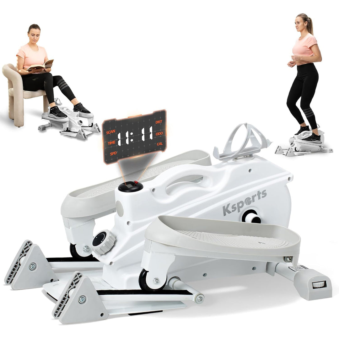 Ksports Mini Elliptical Machine with 3-Level Incline and LED Display, White