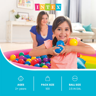 Intex Small Plastic Multi-Colored Fun Ballz for Ball Pit Bounce House, 100 Pack