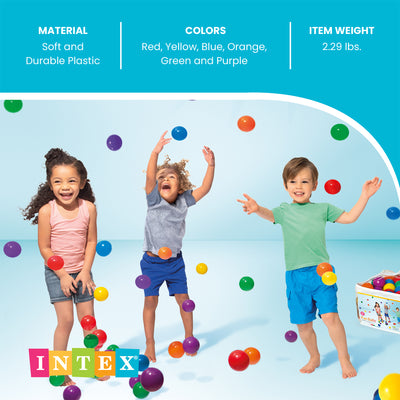 Intex Small Plastic Multi-Colored Fun Ballz for Ball Pit Bounce House, 100 Pack