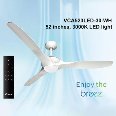 Delta Breez 52" Ceiling Fan with LED, Remote, Indoor/Outdoor, Benicia, White - VMInnovations