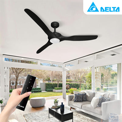 Delta Breez 52" Ceiling Fan with LED, Remote, Indoor/Outdoor, Benicia, Black - VMInnovations