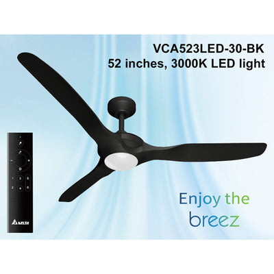 Delta Breez 52" Ceiling Fan with LED, Remote, Indoor/Outdoor, Benicia, Black - VMInnovations