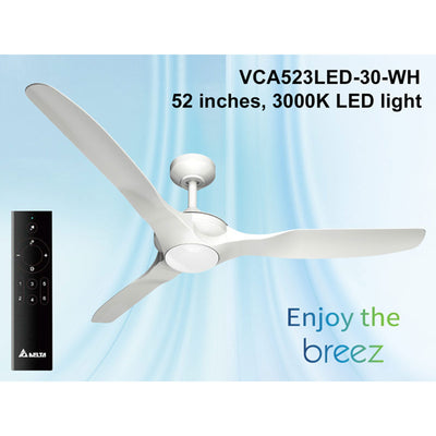 Delta Breez 52" Ceiling Fan with LED, Remote, Indoor/Outdoor, Benicia, Black - VMInnovations