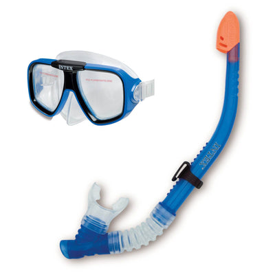 Intex Reef Rider Swimming Diving Mask & Snorkel Set for Ages 8+, Blue | 55948 (Used)