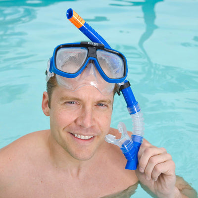 Intex Reef Rider Swimming Diving Mask & Snorkel Set for Ages 8+, Blue | 55948 (Used)